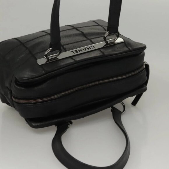 CHANEL Choco Bar Line Shoulder Bag Calf Skin Black CC Auth 117397 - Picture 7 of 15